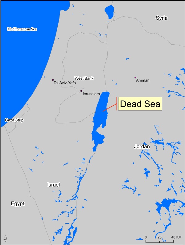 Location of the Dead Sea in between Israel - Jordan - West Bank