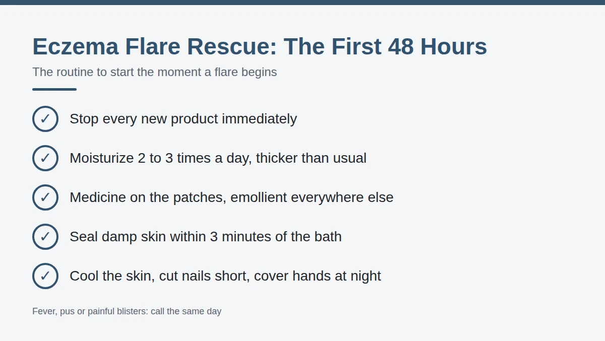 Summary card: Eczema Flare Rescue, The First 48 Hours